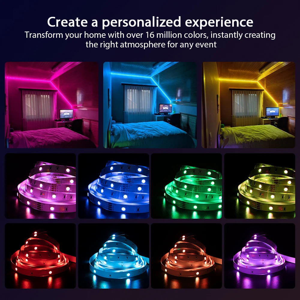 Bande LED intelligente avec contrôle via application, lumières RGB pour chambre, changement de couleur synchronisé avec la musique