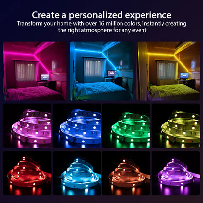Bande LED intelligente avec contrôle via application, lumières RGB pour chambre, changement de couleur synchronisé avec la musique