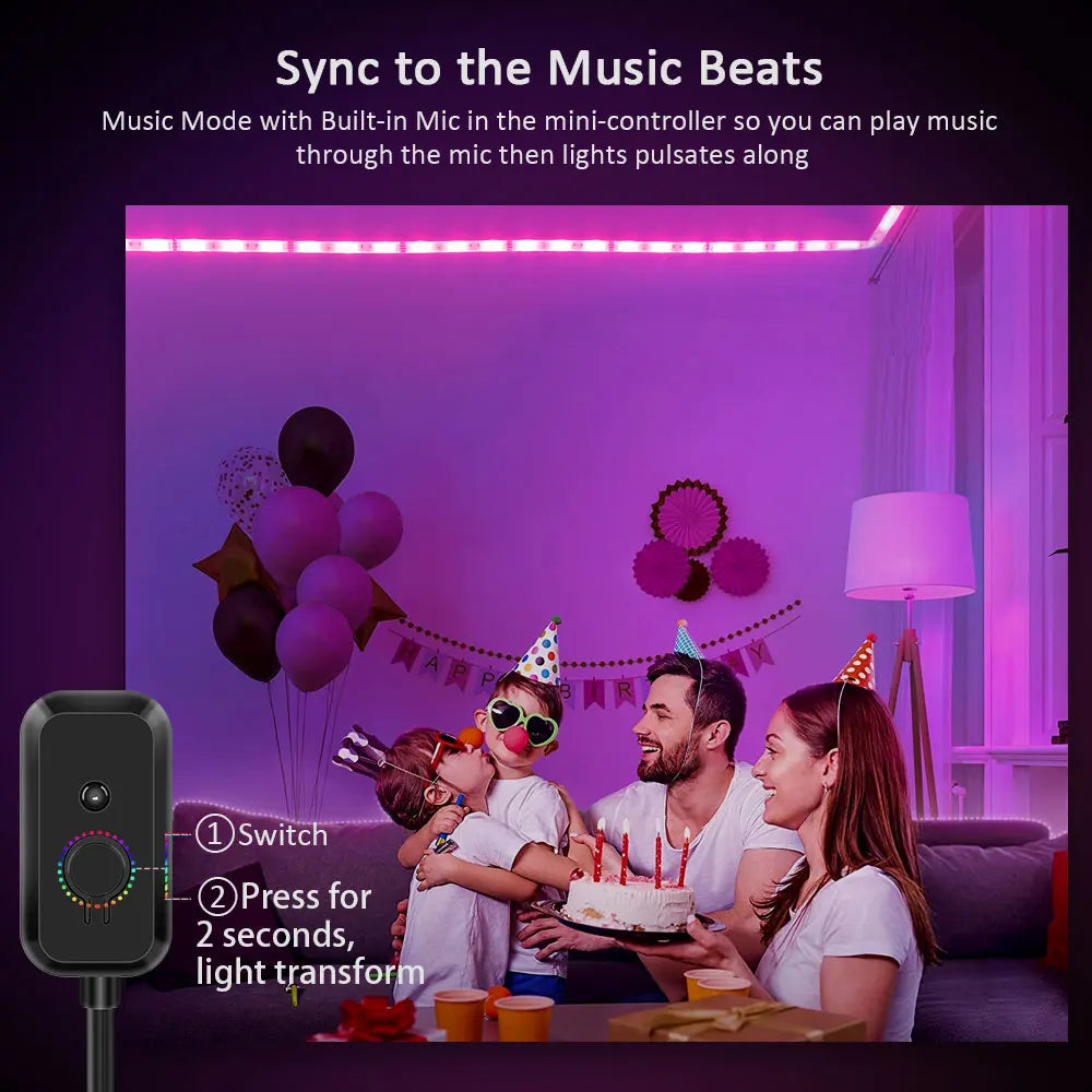 Bande LED intelligente avec contrôle via application, lumières RGB pour chambre, changement de couleur synchronisé avec la musique