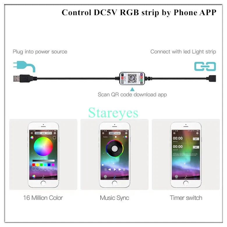 Bande LED RGB SMD 5050, bande lumineuse LED DC 5V USB, flexible, IP20/IP65 étanche, 1 m, 2 m, 3 m, 4 m, 5 m, avec télécommande pour arrière-plan TV.