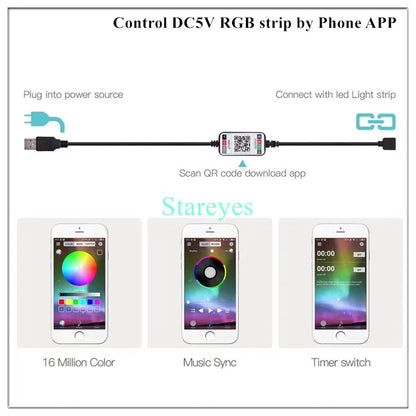 Bande LED RGB SMD 5050, bande lumineuse LED DC 5V USB, flexible, IP20/IP65 étanche, 1 m, 2 m, 3 m, 4 m, 5 m, avec télécommande pour arrière-plan TV.