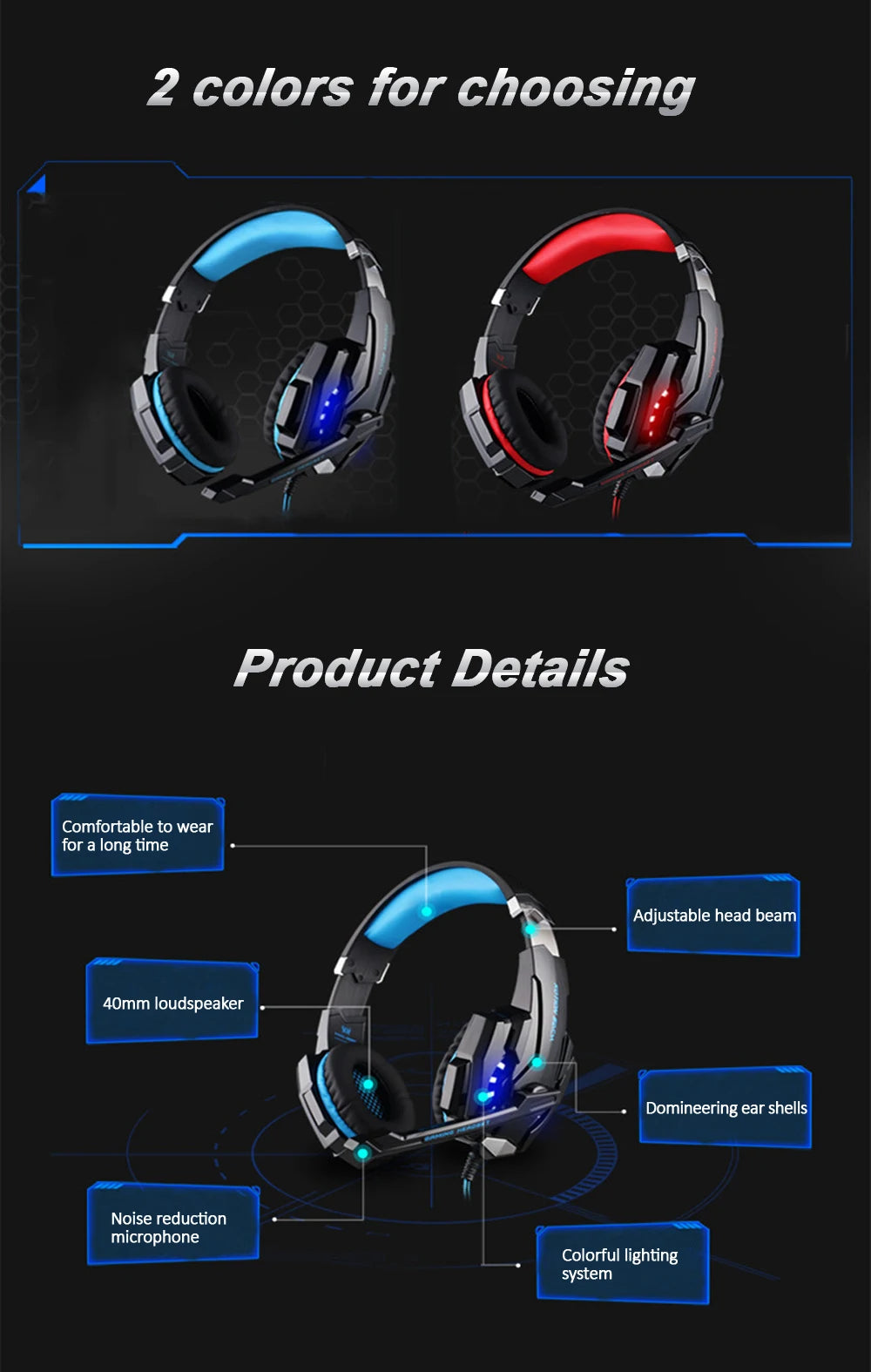 Casque Gaming G2000 – Son stéréo, basses profondes, casque filaire avec éclairage et microphone pour PS5, PS4, XBOX, PC, ordinateur portable