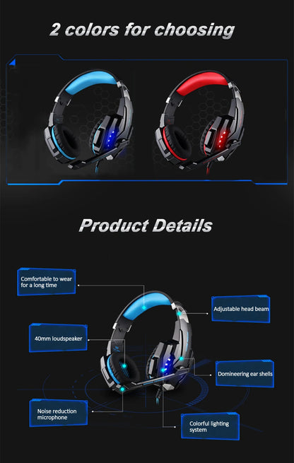 Casque Gaming G2000 – Son stéréo, basses profondes, casque filaire avec éclairage et microphone pour PS5, PS4, XBOX, PC, ordinateur portable