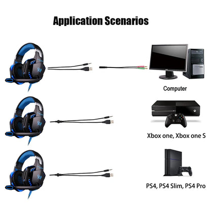 Casque Gaming G2000 – Son stéréo, basses profondes, casque filaire avec éclairage et microphone pour PS5, PS4, XBOX, PC, ordinateur portable