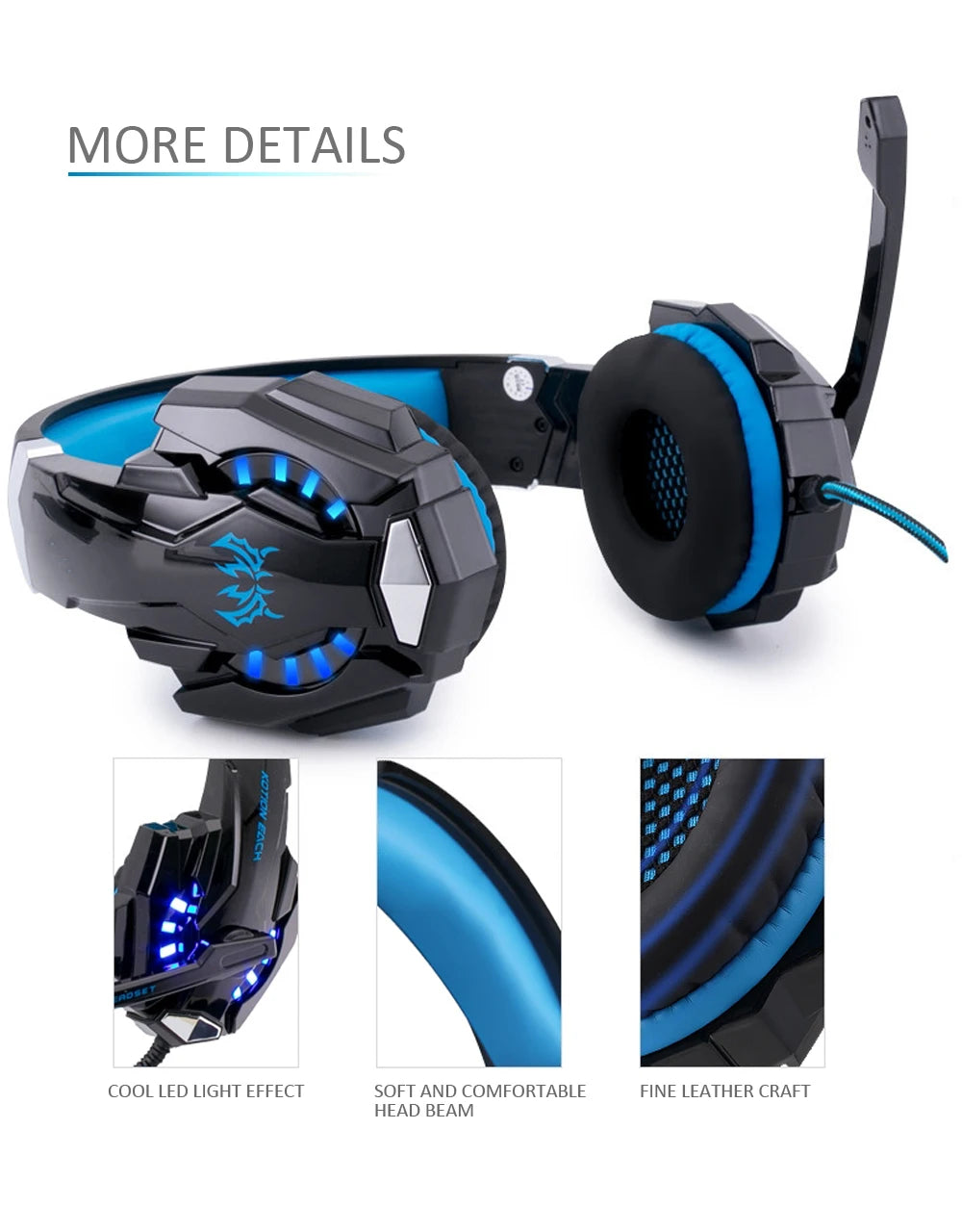 Casque Gaming G2000 – Son stéréo, basses profondes, casque filaire avec éclairage et microphone pour PS5, PS4, XBOX, PC, ordinateur portable