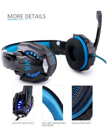 Casque Gaming G2000 – Son stéréo, basses profondes, casque filaire avec éclairage et microphone pour PS5, PS4, XBOX, PC, ordinateur portable