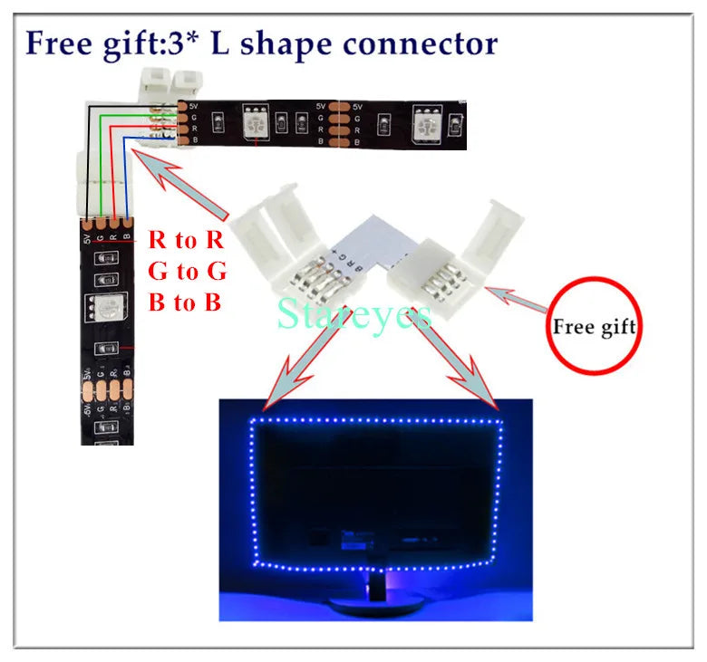 Bande LED RGB SMD 5050, bande lumineuse LED DC 5V USB, flexible, IP20/IP65 étanche, 1 m, 2 m, 3 m, 4 m, 5 m, avec télécommande pour arrière-plan TV.