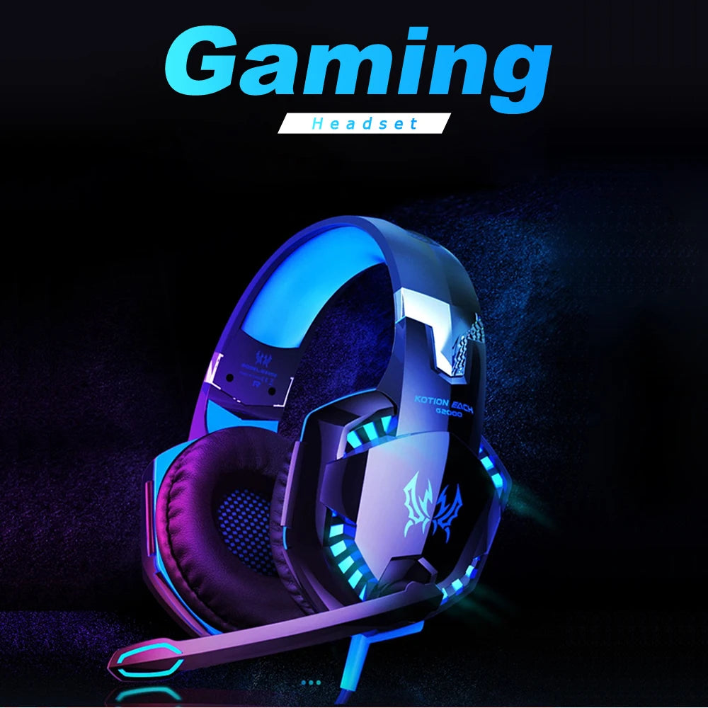 Casque Gaming G2000 – Son stéréo, basses profondes, casque filaire avec éclairage et microphone pour PS5, PS4, XBOX, PC, ordinateur portable