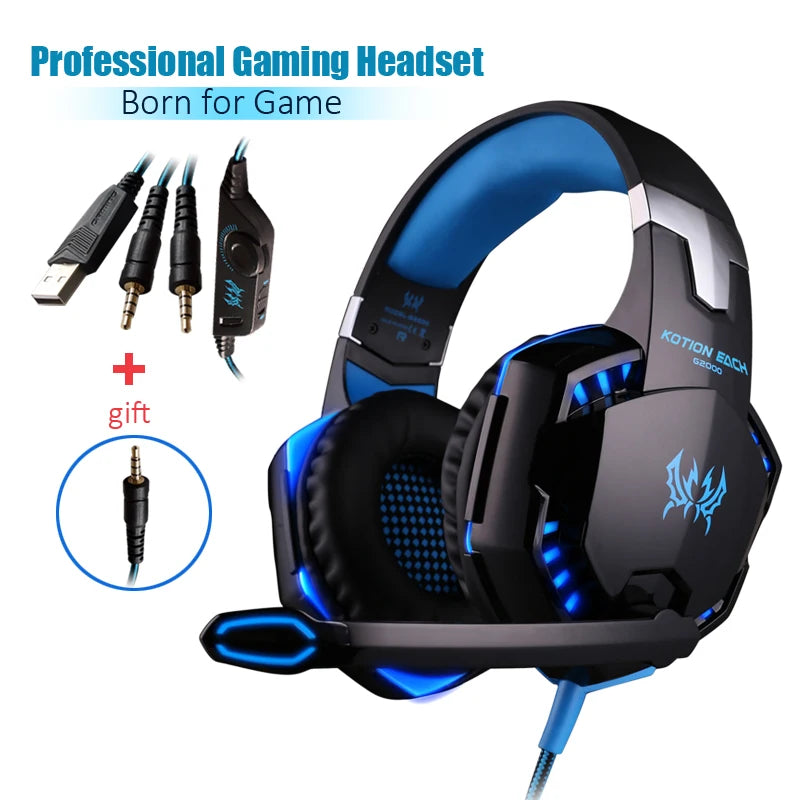 Casque Gaming G2000 – Son stéréo, basses profondes, casque filaire avec éclairage et microphone pour PS5, PS4, XBOX, PC, ordinateur portable