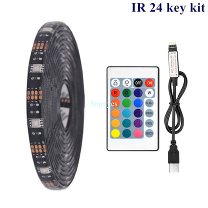 Bande LED RGB SMD 5050, bande lumineuse LED DC 5V USB, flexible, IP20/IP65 étanche, 1 m, 2 m, 3 m, 4 m, 5 m, avec télécommande pour arrière-plan TV.