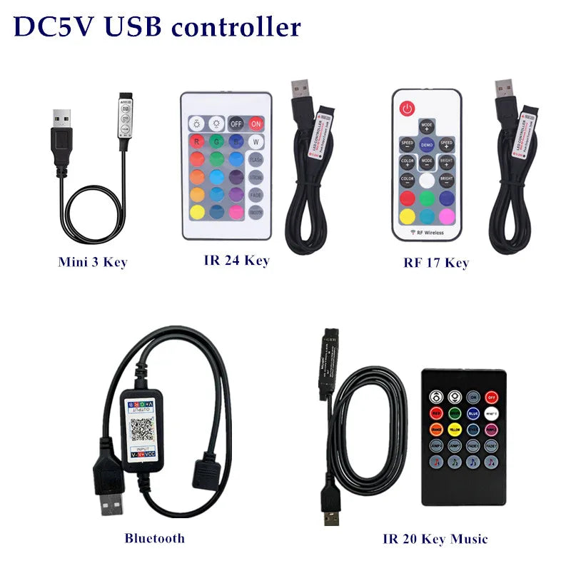 Bande LED RGB SMD 5050, bande lumineuse LED DC 5V USB, flexible, IP20/IP65 étanche, 1 m, 2 m, 3 m, 4 m, 5 m, avec télécommande pour arrière-plan TV.