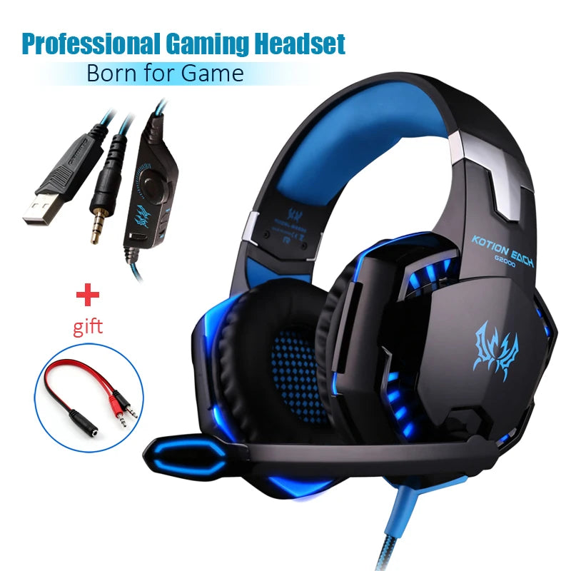 Casque Gaming G2000 – Son stéréo, basses profondes, casque filaire avec éclairage et microphone pour PS5, PS4, XBOX, PC, ordinateur portable