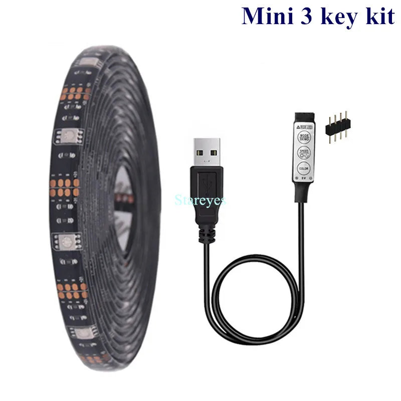 Bande LED RGB SMD 5050, bande lumineuse LED DC 5V USB, flexible, IP20/IP65 étanche, 1 m, 2 m, 3 m, 4 m, 5 m, avec télécommande pour arrière-plan TV.