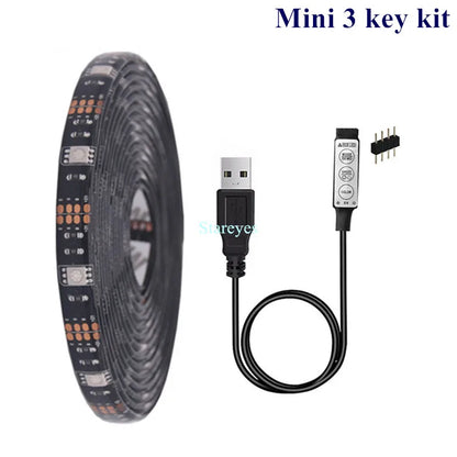 Bande LED RGB SMD 5050, bande lumineuse LED DC 5V USB, flexible, IP20/IP65 étanche, 1 m, 2 m, 3 m, 4 m, 5 m, avec télécommande pour arrière-plan TV.