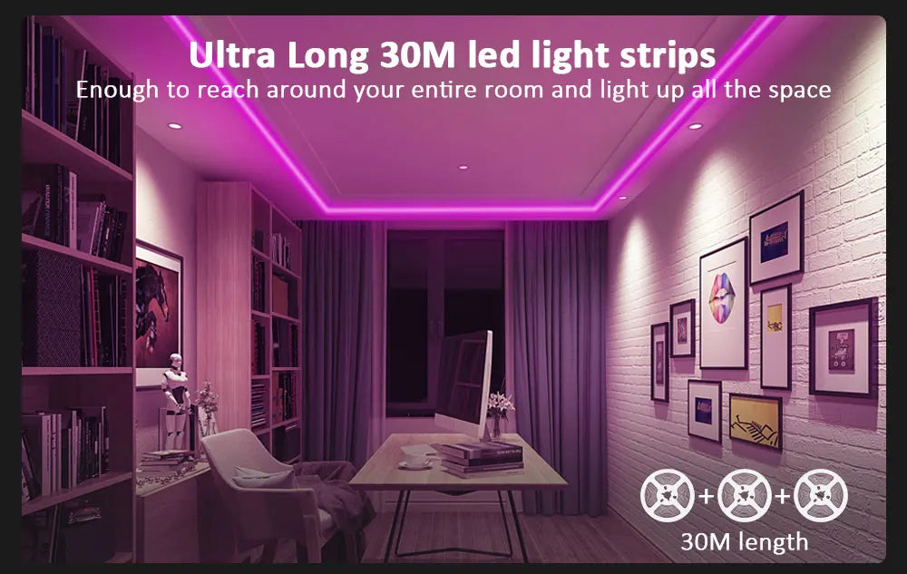 Bande LED intelligente avec contrôle via application, lumières RGB pour chambre, changement de couleur synchronisé avec la musique