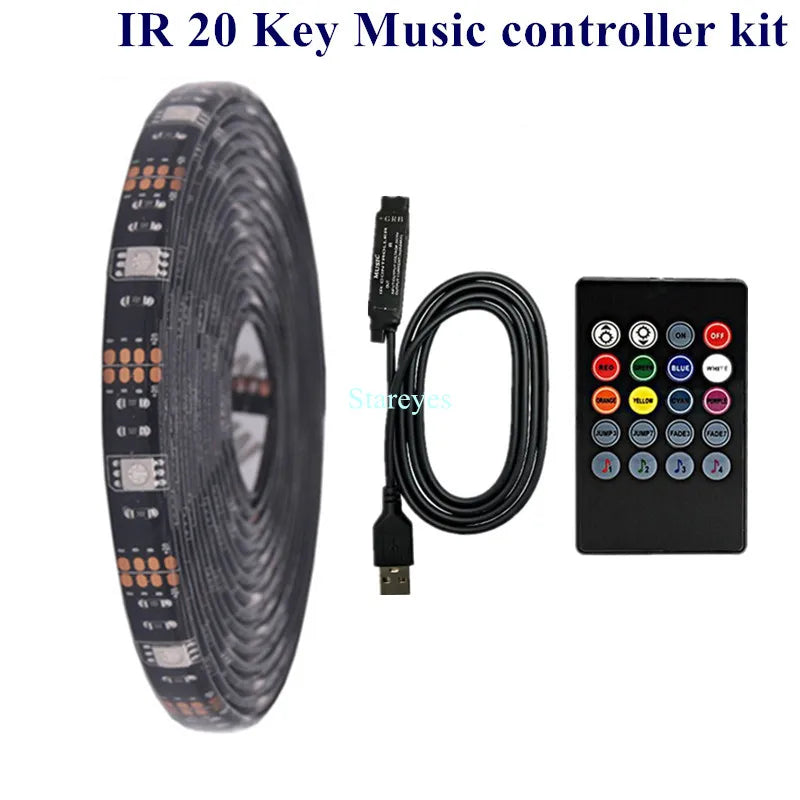 Bande LED RGB SMD 5050, bande lumineuse LED DC 5V USB, flexible, IP20/IP65 étanche, 1 m, 2 m, 3 m, 4 m, 5 m, avec télécommande pour arrière-plan TV.