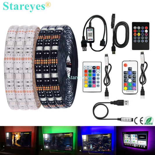 Bande LED RGB SMD 5050, bande lumineuse LED DC 5V USB, flexible, IP20/IP65 étanche, 1 m, 2 m, 3 m, 4 m, 5 m, avec télécommande pour arrière-plan TV.