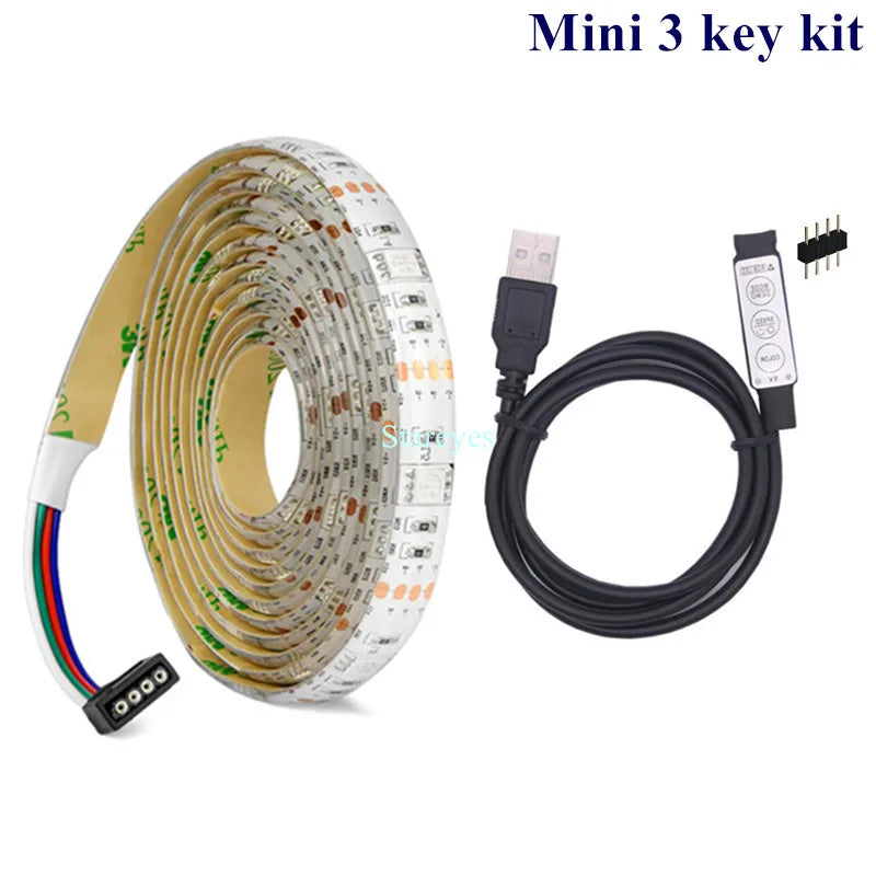 Bande LED RGB SMD 5050, bande lumineuse LED DC 5V USB, flexible, IP20/IP65 étanche, 1 m, 2 m, 3 m, 4 m, 5 m, avec télécommande pour arrière-plan TV.