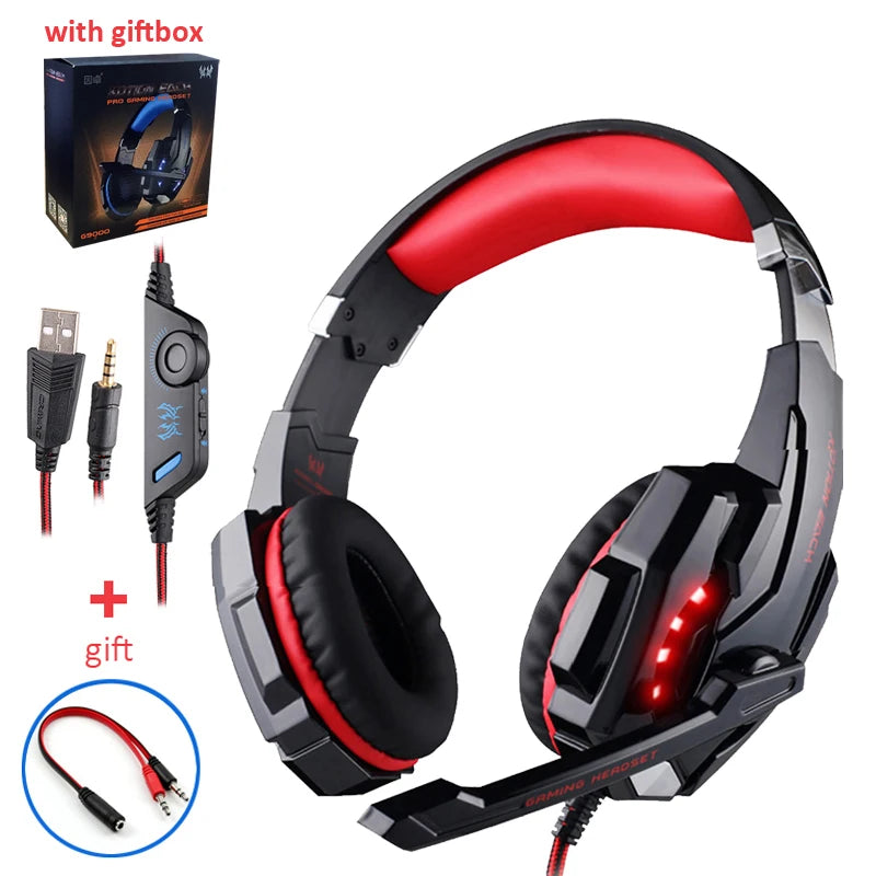 Casque Gaming G2000 – Son stéréo, basses profondes, casque filaire avec éclairage et microphone pour PS5, PS4, XBOX, PC, ordinateur portable