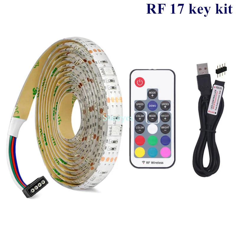 Bande LED RGB SMD 5050, bande lumineuse LED DC 5V USB, flexible, IP20/IP65 étanche, 1 m, 2 m, 3 m, 4 m, 5 m, avec télécommande pour arrière-plan TV.