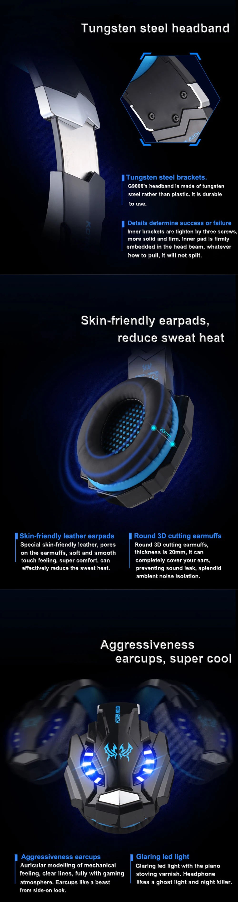 Casque Gaming G2000 – Son stéréo, basses profondes, casque filaire avec éclairage et microphone pour PS5, PS4, XBOX, PC, ordinateur portable