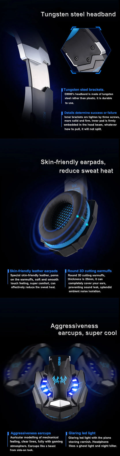 Casque Gaming G2000 – Son stéréo, basses profondes, casque filaire avec éclairage et microphone pour PS5, PS4, XBOX, PC, ordinateur portable