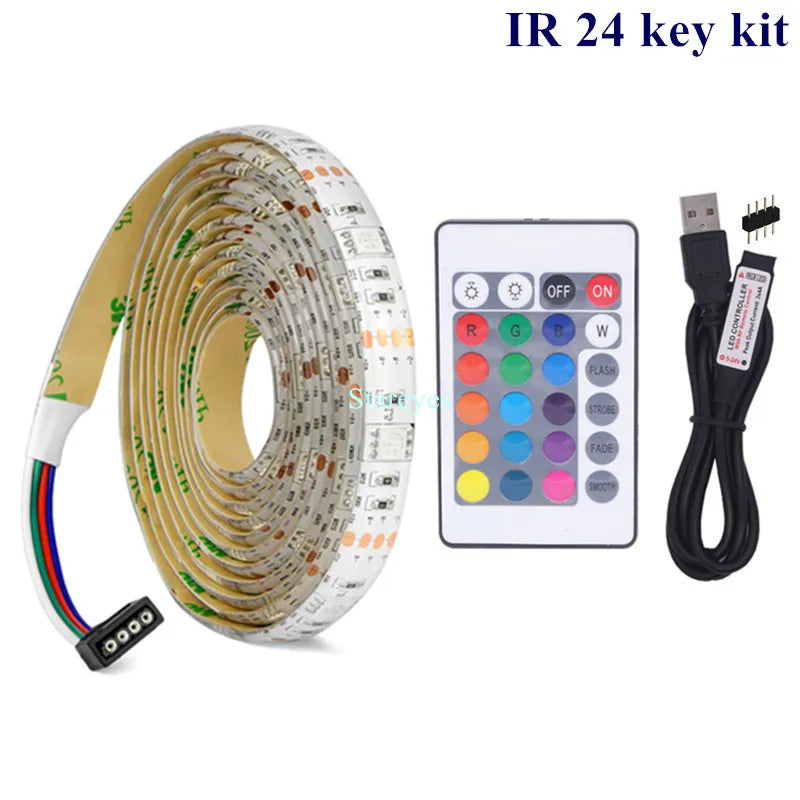 Bande LED RGB SMD 5050, bande lumineuse LED DC 5V USB, flexible, IP20/IP65 étanche, 1 m, 2 m, 3 m, 4 m, 5 m, avec télécommande pour arrière-plan TV.