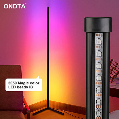 Dropshipping – Lampe de sol d’angle LED nordique moderne, 120 cm, décorative, RGB, avec télécommande, trépied.
