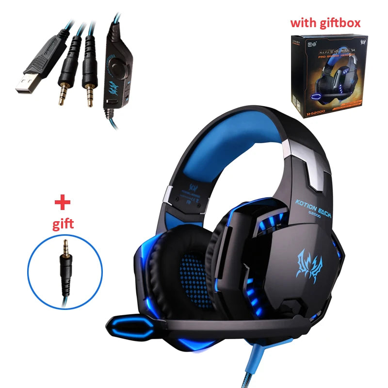 Casque Gaming G2000 – Son stéréo, basses profondes, casque filaire avec éclairage et microphone pour PS5, PS4, XBOX, PC, ordinateur portable