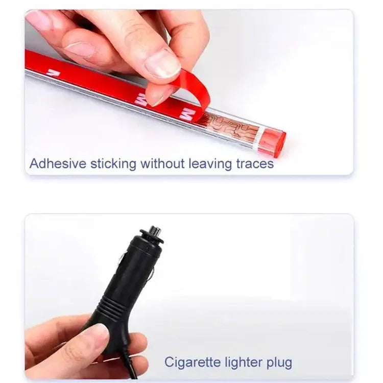 Éclairage ambiant magique pour voiture, bandes LED intérieures décoratives 4-en-1 avec effet de poursuite lumineuse et flux dynamique, accessoires décoratifs pour l’habitacle.