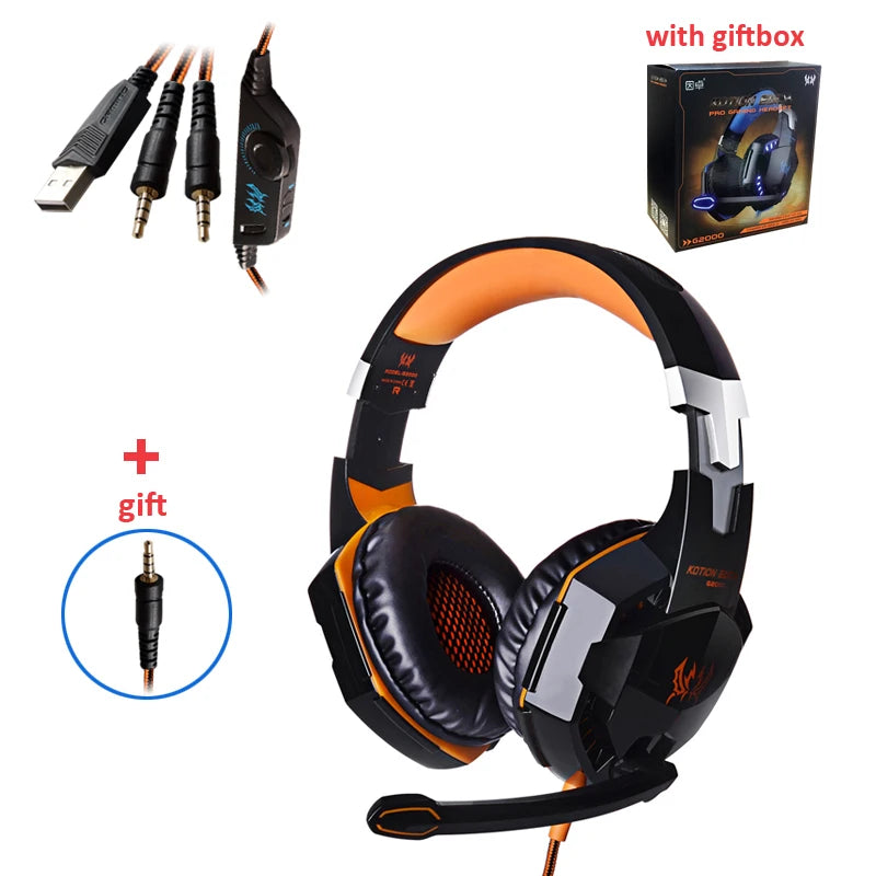Casque Gaming G2000 – Son stéréo, basses profondes, casque filaire avec éclairage et microphone pour PS5, PS4, XBOX, PC, ordinateur portable