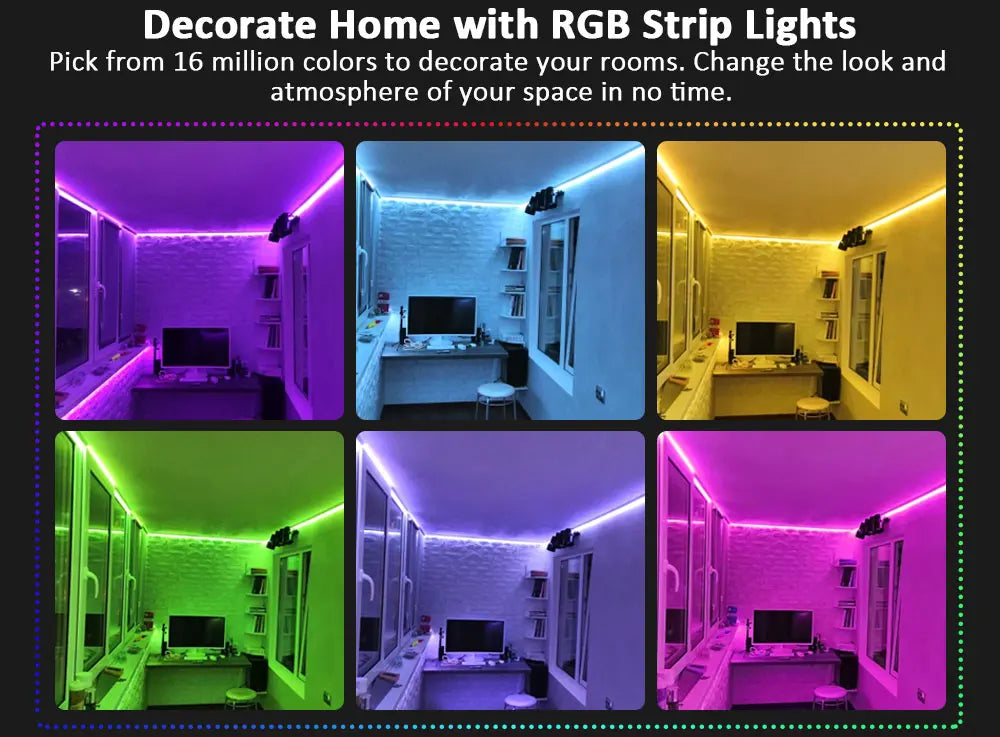 Bande LED intelligente avec contrôle via application, lumières RGB pour chambre, changement de couleur synchronisé avec la musique