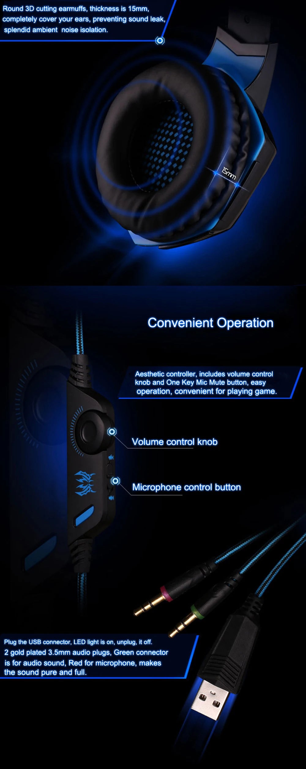 Casque Gaming G2000 – Son stéréo, basses profondes, casque filaire avec éclairage et microphone pour PS5, PS4, XBOX, PC, ordinateur portable