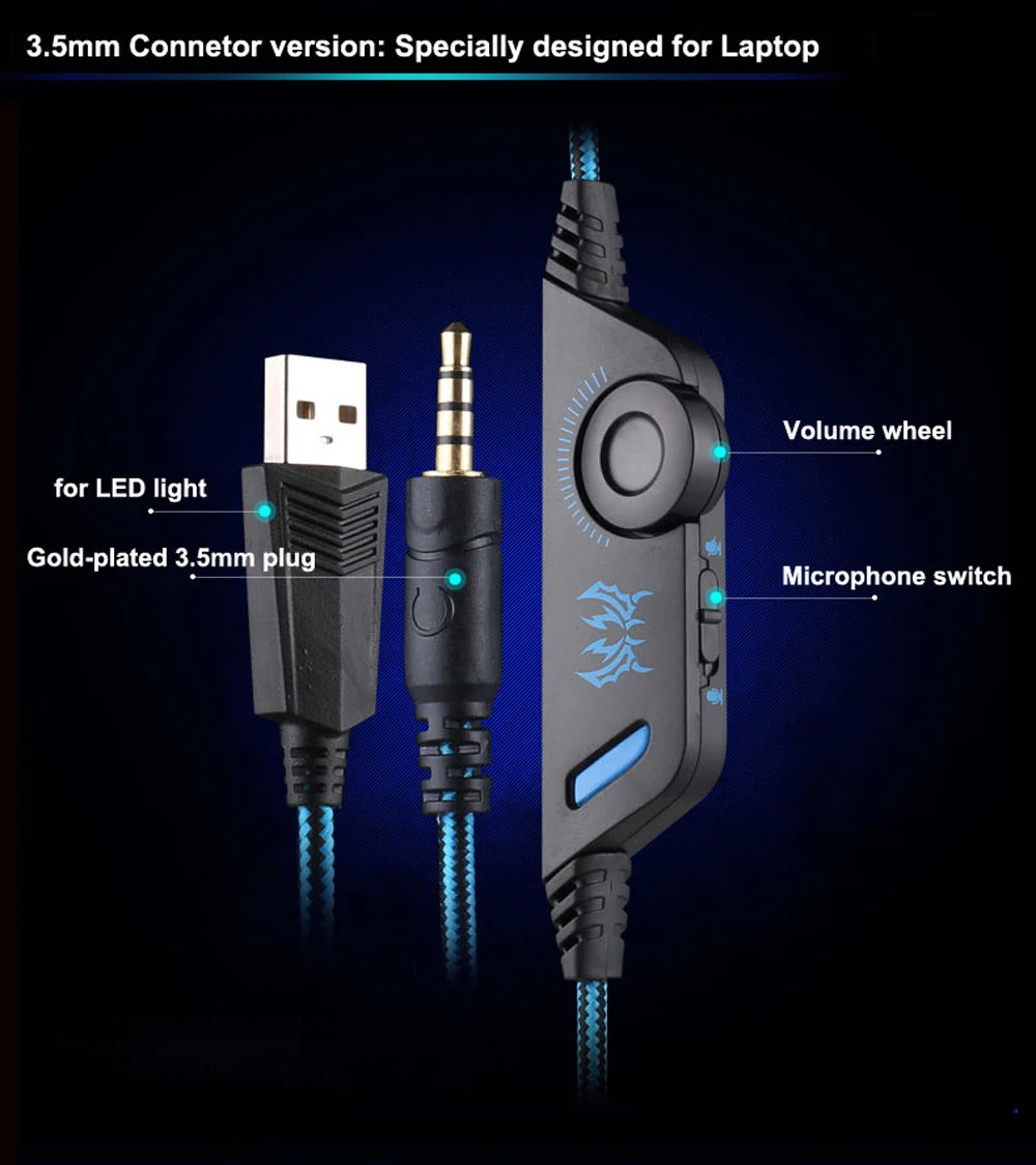 Casque Gaming G2000 – Son stéréo, basses profondes, casque filaire avec éclairage et microphone pour PS5, PS4, XBOX, PC, ordinateur portable