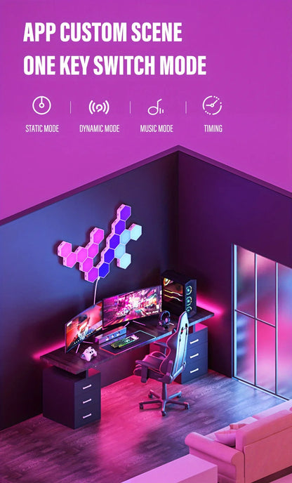 Lampe murale hexagonale intelligente RGB, lumière d’ambiance changeant de couleur, forme DIY, synchronisée avec la musique, contrôle via application pour chambre ou salle de jeu