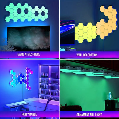 Lampe murale hexagonale intelligente RGB, lumière d’ambiance changeant de couleur, forme DIY, synchronisée avec la musique, contrôle via application pour chambre ou salle de jeu