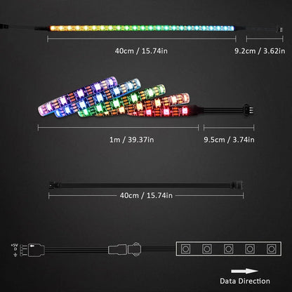 Addressable Rainbow PC Digital WS2812b LED Strip Light for 5V 3pin ARGB Header PC Case Asus Aura Sync RGBIC Fusion MSI Mystic