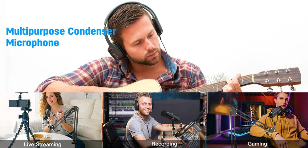 Haomuren – Microphone professionnel USB pour streaming et podcast sur PC, kit de micro à condensateur cardioïde avec bras articulé pour l’enregistrement.