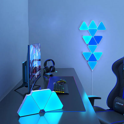 Lampe Murale Triangulaire LED RGB – Lampe Quantique Intelligente Éclairage d’Ambiance avec Réaction au Rythme – Lumière de Fond pour Chambre, Chevet, Bureau, Décoration