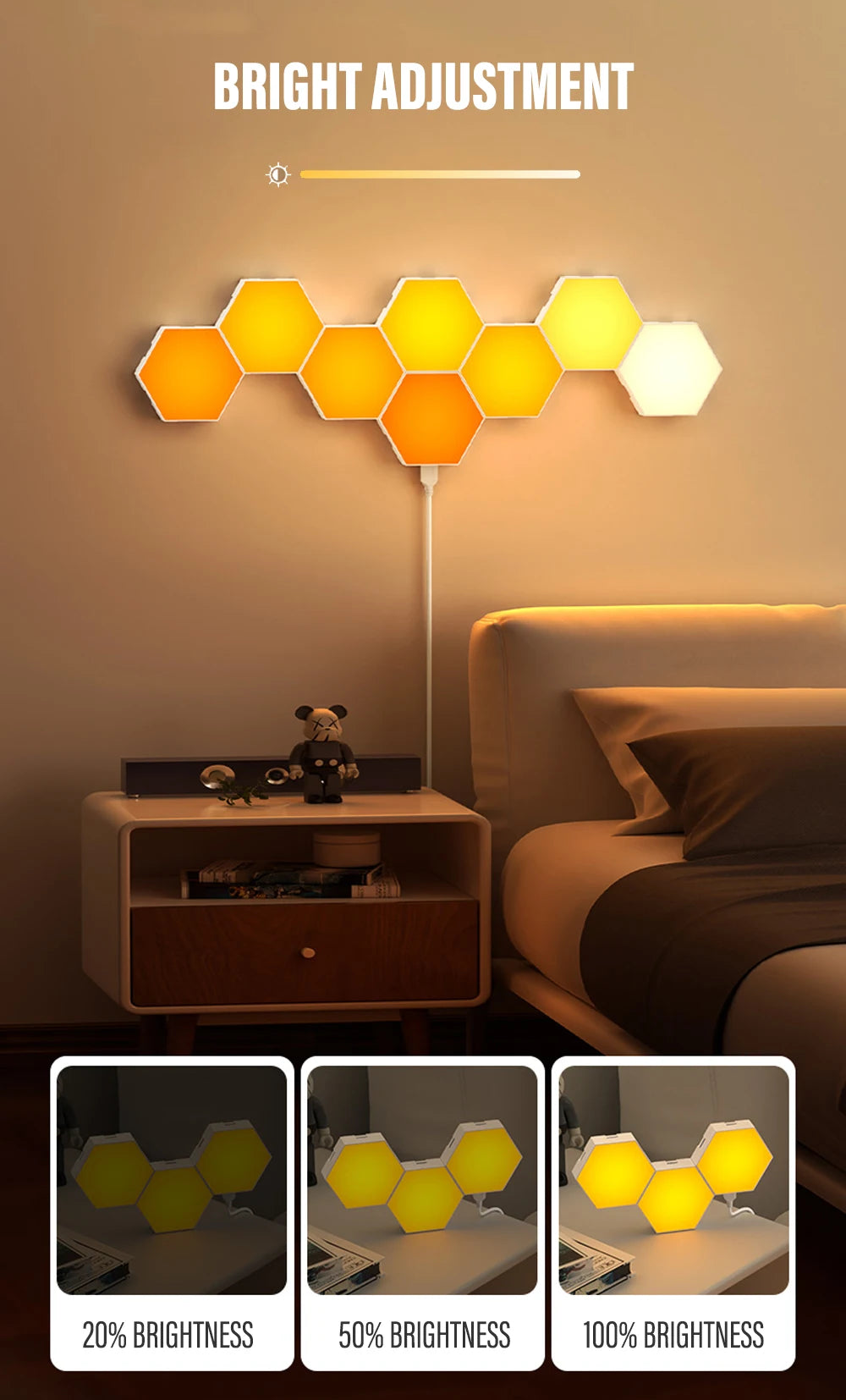 Lampe murale hexagonale intelligente RGB, lumière d’ambiance changeant de couleur, forme DIY, synchronisée avec la musique, contrôle via application pour chambre ou salle de jeu
