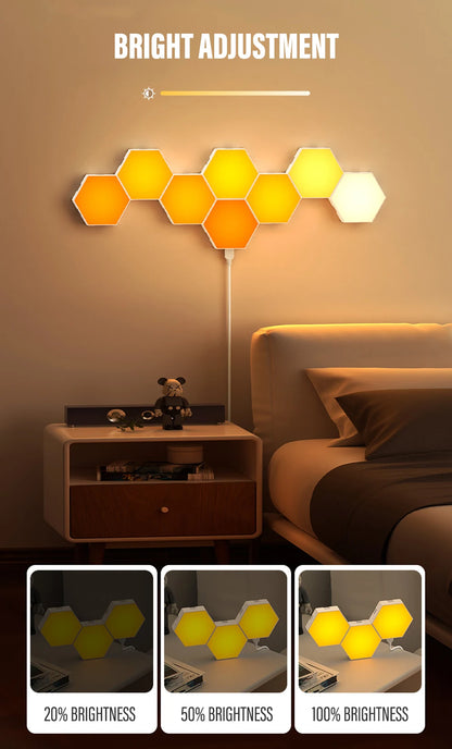 Lampe murale hexagonale intelligente RGB, lumière d’ambiance changeant de couleur, forme DIY, synchronisée avec la musique, contrôle via application pour chambre ou salle de jeu