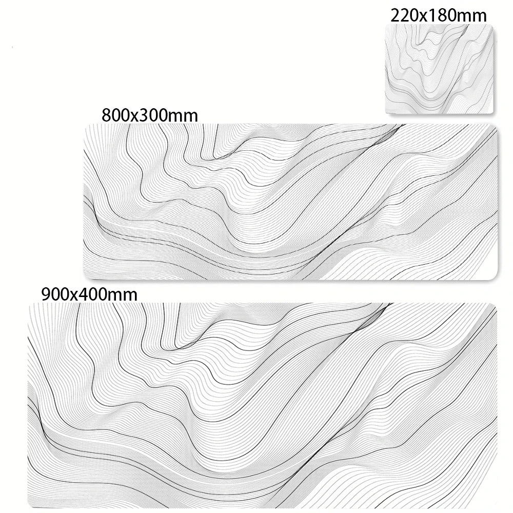 Tapis de souris artistique 900x400 — noir et blanc, grand tapis de bureau XXL, protège-bureau pour ordinateur portable ou PC, surface effet liquide Strata.