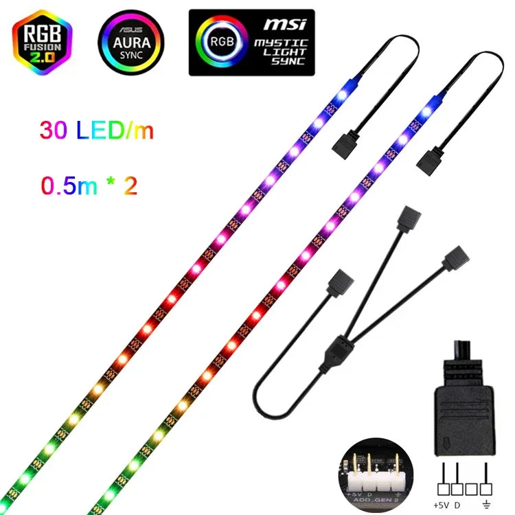 Addressable Rainbow PC Digital WS2812b LED Strip Light for 5V 3pin ARGB Header PC Case Asus Aura Sync RGBIC Fusion MSI Mystic
