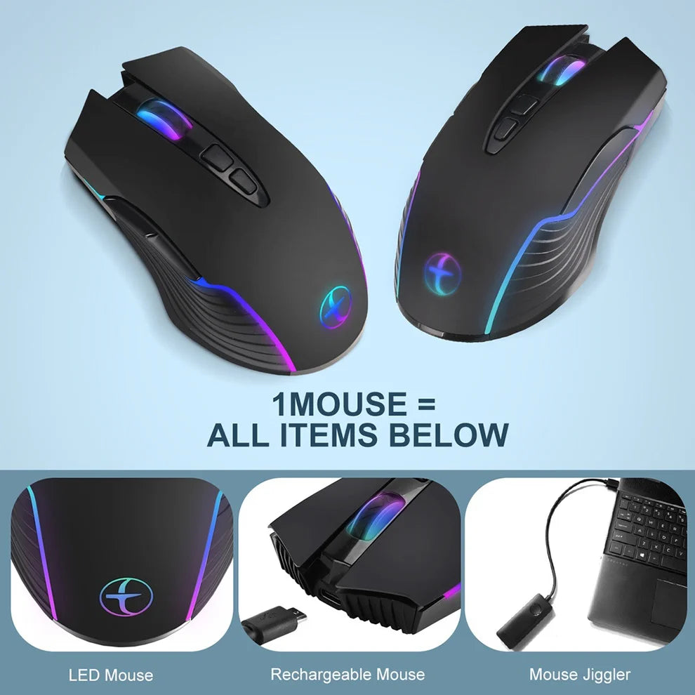 Souris de jeu sans fil 2,4 GHz à 7 boutons, rechargeable, avec récepteurs USB et Type-C