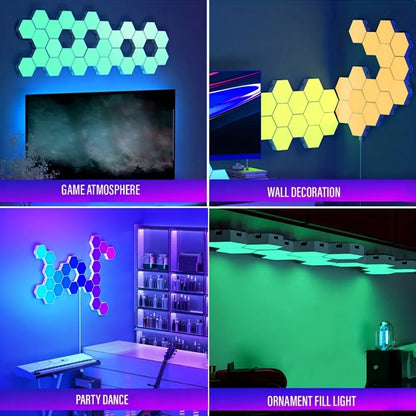 Lampe murale hexagonale intelligente RGB, lumière d’ambiance changeant de couleur, forme DIY, synchronisée avec la musique, contrôle via application pour chambre ou salle de jeu