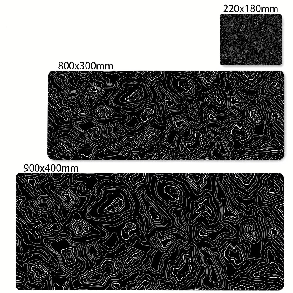 Tapis de souris artistique 900x400 — noir et blanc, grand tapis de bureau XXL, protège-bureau pour ordinateur portable ou PC, surface effet liquide Strata.