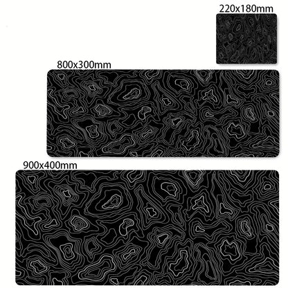 Tapis de souris artistique 900x400 — noir et blanc, grand tapis de bureau XXL, protège-bureau pour ordinateur portable ou PC, surface effet liquide Strata.