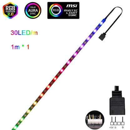 Addressable Rainbow PC Digital WS2812b LED Strip Light for 5V 3pin ARGB Header PC Case Asus Aura Sync RGBIC Fusion MSI Mystic
