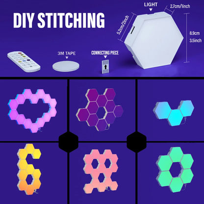 Lampe murale hexagonale intelligente RGB, lumière d’ambiance changeant de couleur, forme DIY, synchronisée avec la musique, contrôle via application pour chambre ou salle de jeu