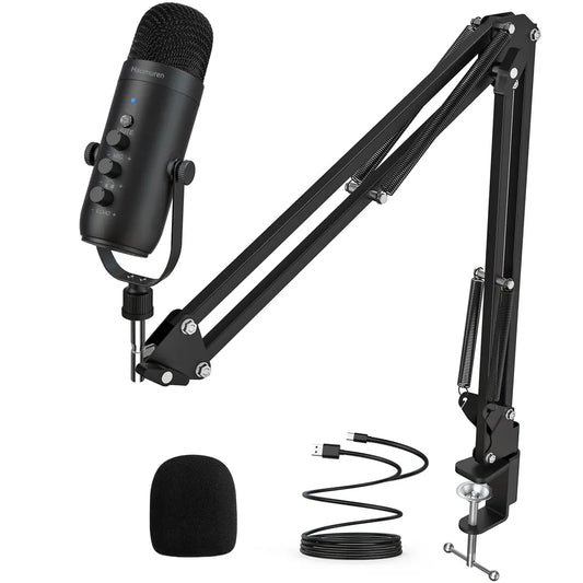 Haomuren – Microphone professionnel USB pour streaming et podcast sur PC, kit de micro à condensateur cardioïde avec bras articulé pour l’enregistrement.